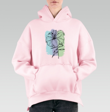Стилизованная лилия с акварельным фоном - Hoodie Mjhigh Pink, утепленная