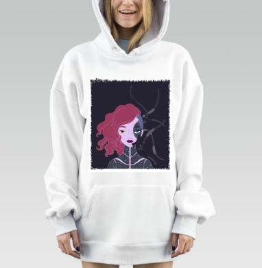 Розоволосая девушка киборг синтез будущего, Hoodie Mjhigh Dig, оверсайз, утепленная