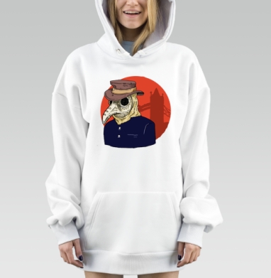 Маска чумного доктора с красным кругом на фоне Лондонского моста, Hoodie Mjhigh Dig, оверсайз, утепленная