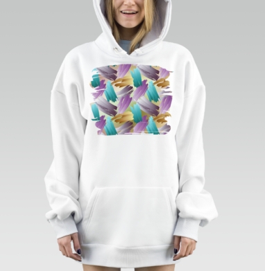 Свободные цветные мазки кисти голубой сиреневый золотисто-бежевый, Hoodie Mjhigh Dig, оверсайз, утепленная