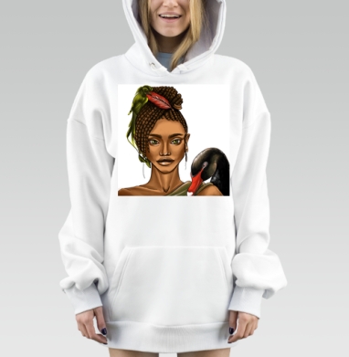 Девушка с черным лебедем и зеленой птицей, Hoodie Mjhigh Dig, оверсайз, утепленная