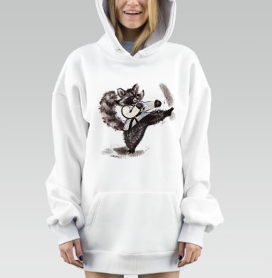 Енот в каратэ кимоно удар ногой мастерство, Hoodie Mjhigh Dig, оверсайз, утепленная
