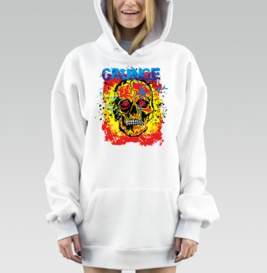 Яркий череп гранж стиль старший молодежный, Hoodie Mjhigh Dig, оверсайз, утепленная