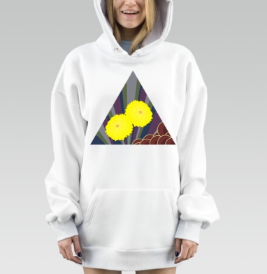 Желтые хризантемы восточная темная композиция, Hoodie Mjhigh Dig, оверсайз, утепленная