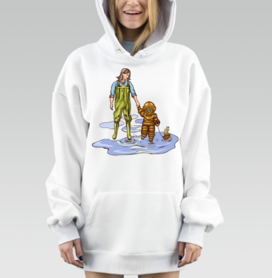 Мама идёт с ребёнком в водолазном костюме идёт с лужамы, Hoodie Mjhigh Dig, оверсайз, утепленная