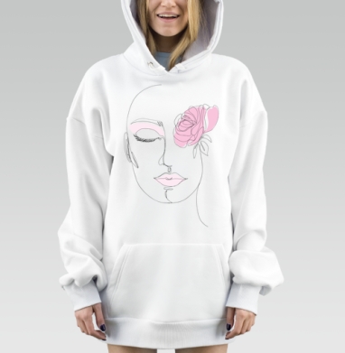 Розовый цветок женское лицо одна линия, Hoodie Mjhigh Dig, оверсайз, утепленная