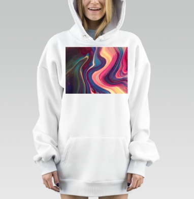 Абстрактное смешение красок с течением в ярких оттенках, Hoodie Mjhigh Dig, оверсайз, утепленная