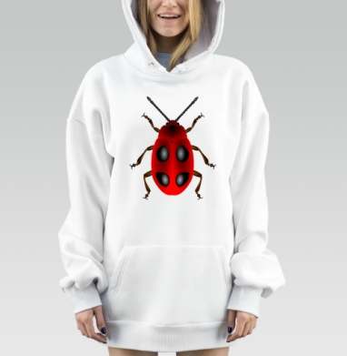 Красный жук крупным планом в деталях насекомого, Hoodie Mjhigh Dig, оверсайз, утепленная