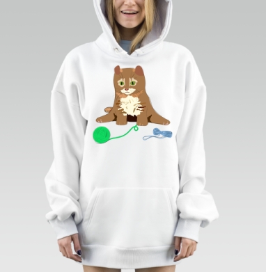 Игровой милый котёнок с зелёным клубком пряжи, Hoodie Mjhigh Dig, оверсайз, утепленная