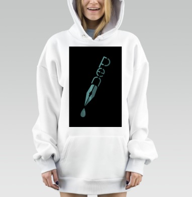 Бирюзовое перо с чернильной каплей – Бирюза и серый, Hoodie Mjhigh Dig, оверсайз, утепленная