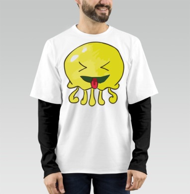 Веселая желтая медуза показывает язык веселая желтая медуза, Футболка мужская лонгслив OneOne
