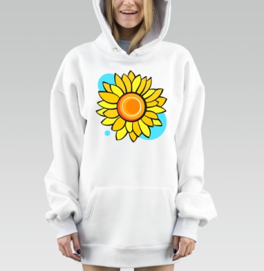 Яркий подсолнух с оранжевым центром на сером фоне, Hoodie Mjhigh Dig, оверсайз, утепленная