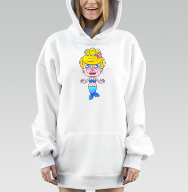 Девочка русалка с желтыми волосами и голубым хвостом, Hoodie Mjhigh Dig, оверсайз, утепленная