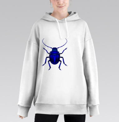 Синий тропический жук усач яркий реализм жука усач, Hoodie Long Oversize 3D