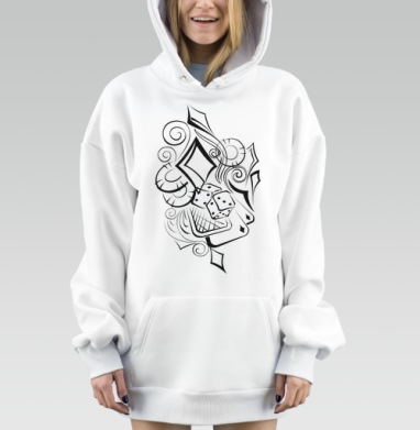 Стильный черно-белый рисунок с картами и костями, Hoodie Mjhigh Dig, оверсайз, утепленная