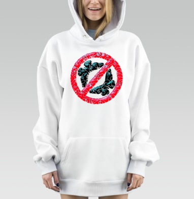 Запрет полетов бабочек красный символ свободы, Hoodie Mjhigh Dig, оверсайз, утепленная