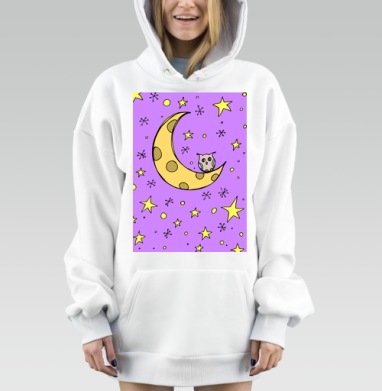 Сова сидящая на луне в ночной ночной, Hoodie Mjhigh Dig, оверсайз, утепленная