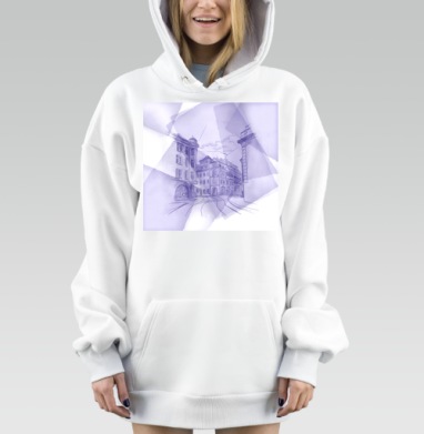 Арт-постер Городской Пейзаж в Фиолетовых Тонах, Hoodie Mjhigh Dig, оверсайз, утепленная