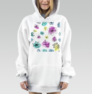 Нежный цветочный орнамент в пастельных оттенках свободных форм, Hoodie Mjhigh Dig, оверсайз, утепленная