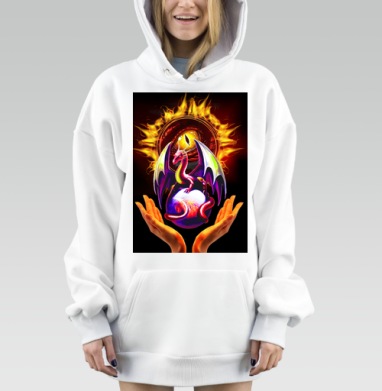 Красный дракон на шаре с огненным глазом в руках, Hoodie Mjhigh Dig, оверсайз, утепленная