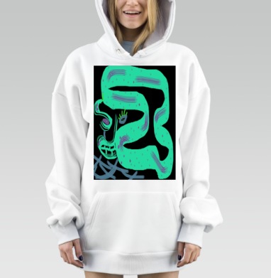 Большой абстрактный профиль человека в бирюзовом цвете внутри лица, Hoodie Mjhigh Dig, оверсайз, утепленная