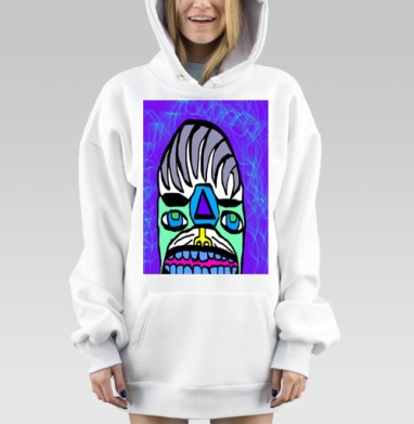 Яркое абстрактное лицо с геометрическими элементами и синим узором, Hoodie Mjhigh Dig, оверсайз, утепленная