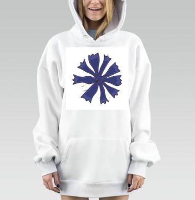 Синий абстрактный цветок лента синие оттенки, Hoodie Mjhigh Dig, оверсайз, утепленная