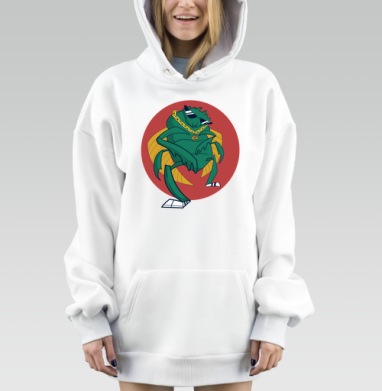 Стильный зелёный скарабея на красном фоне в кроссовках, Hoodie Mjhigh Dig, оверсайз, утепленная