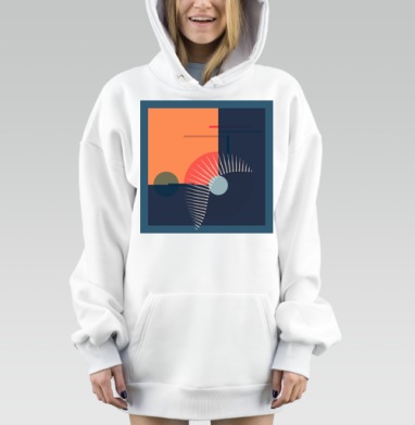 Гармония геометрических форм с оранжевым темно синим красным, Hoodie Mjhigh Dig, оверсайз, утепленная
