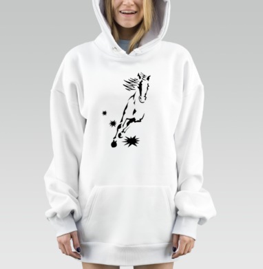 Скачущий конь энергия свобода мощь дуги, Hoodie Mjhigh Dig, оверсайз, утепленная