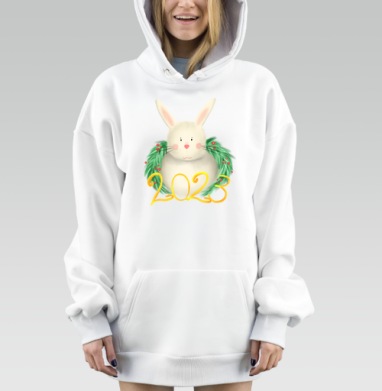 Кролик венок Новый год 2023, Hoodie Mjhigh Dig, оверсайз, утепленная