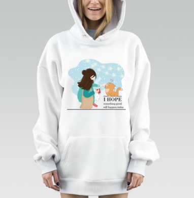 Девушка с рыжим котом в зимний день доброта уют, Hoodie Mjhigh Dig, оверсайз, утепленная