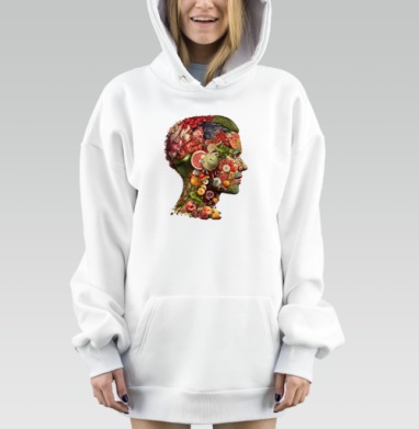 Голова из фруктов и овощей с красным зелёным и жёлтым эффектом, Hoodie Mjhigh Dig, оверсайз, утепленная