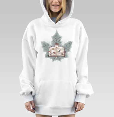 Осенняя книга с кофе листопадом заворожена чтением, Hoodie Mjhigh Dig, оверсайз, утепленная