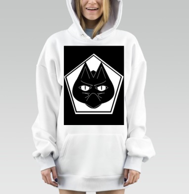 Графическая голова кота с серьёзным выражением лица, Hoodie Mjhigh Dig, оверсайз, утепленная