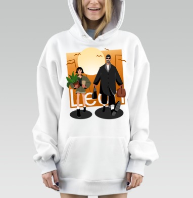 Жан Рено с девушкой в вечернем городе Леон, Hoodie Mjhigh Dig, оверсайз, утепленная