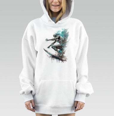 Мускулистый серфер на доске голубой эффект воды, Hoodie Mjhigh Dig, оверсайз, утепленная
