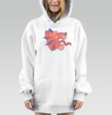 Рыжие тигры на голубом фоне с высунутым языком паттерн, Hoodie Mjhigh Dig, оверсайз, утепленная