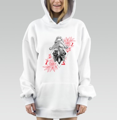 Женская грудная клетка скелет розы ярко красные, Hoodie Mjhigh Dig, оверсайз, утепленная