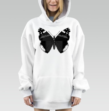 Черно белая бабочка с крупными крыльями баланс сохраняет, Hoodie Mjhigh Dig, оверсайз, утепленная