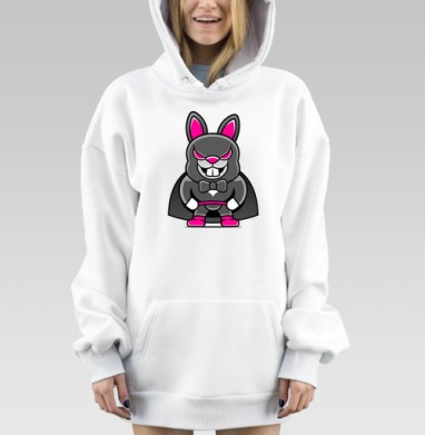 Серый кролик супергерой яркий розовый перчатки обувь, Hoodie Mjhigh Dig, оверсайз, утепленная