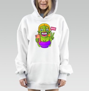 Зеленая женщина фотоселфи популярность лайков, Hoodie Mjhigh Dig, оверсайз, утепленная