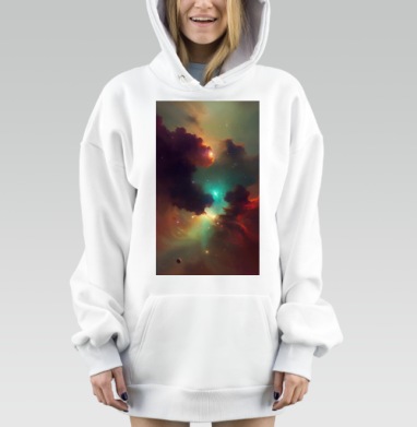 Освещённая космическая туманность с глубиной пространства, Hoodie Mjhigh Dig, оверсайз, утепленная