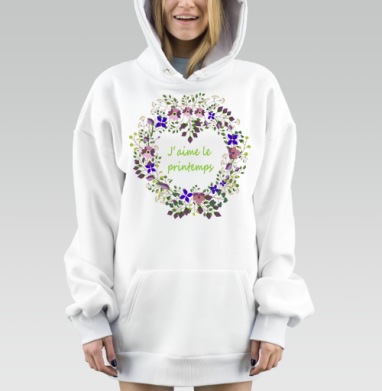 Весенний венок с цветами и ягодами Я люблю весну, Hoodie Mjhigh Dig, оверсайз, утепленная