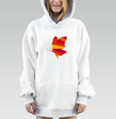Красно оранжевая бабочка лоскутное креативное решение, Hoodie Mjhigh Dig, оверсайз, утепленная