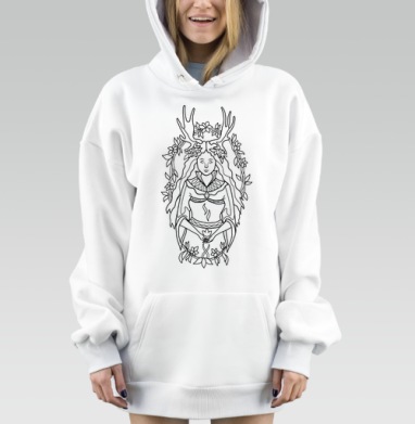 Лесная богиня с рогами и цветами руки, Hoodie Mjhigh Dig, оверсайз, утепленная
