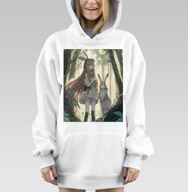 Девочка с зайцем в лесу атмосфера природы, Hoodie Mjhigh Dig, оверсайз, утепленная