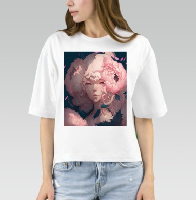 Нежная девушка с пионами в волосах нежно нежно нежно, Футболка женская оверсайз Mido