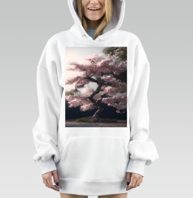 Цветущее дерево сакуры нежность весны умиротворения, Hoodie Mjhigh Dig, оверсайз, утепленная