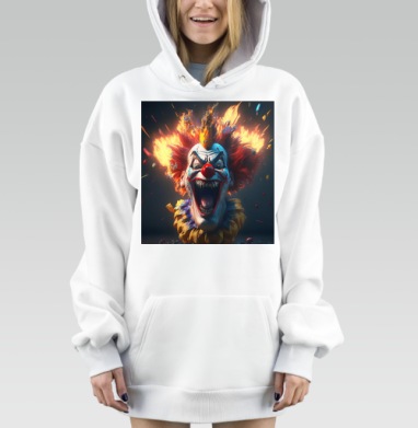 Огненный кричащий клоун с агрессией яростной, Hoodie Mjhigh Dig, оверсайз, утепленная